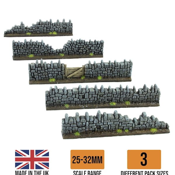 WWG Murs Fantasy de Résine Endommagés (Set de 5, 10 ou 20) - Wargaming Jeu Terrain Paysage Clôture Diorama Miniature Maquette Bolt Action