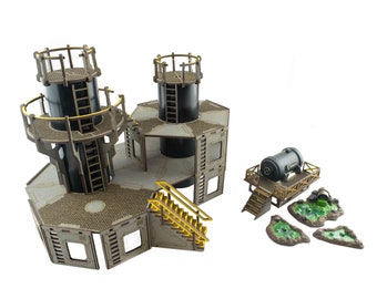 Industry of War Pre-Painted Refinery 1, Fuel Terminal & Cess Pits - Pre-Painted or Unpainted – 28mm Sci-Fi Wargaming Terrain Diorama