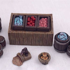 Street Market Stall and Barrels by WWS - Medieval, Fantasy, Diorama, Wargames