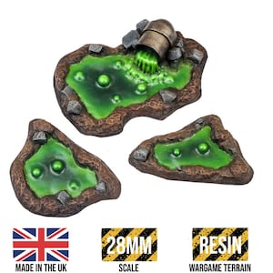 Industry of War: 3 afvalkuilen voor giftig afval, ongeverfd – 28 mm Wargaming-terreinmodel diorama