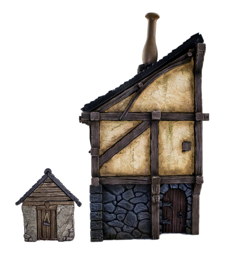 WWG Fantasy Village Set of 4 Houses \u2013 28mm Medieval Wargaming Terrain Model Scenery