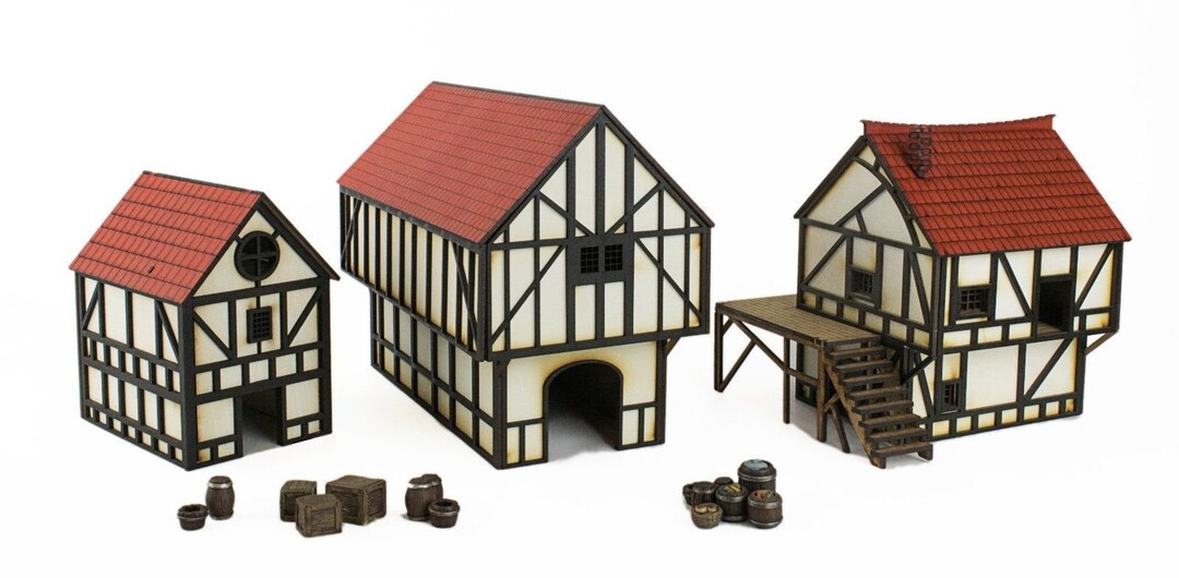 Medieval Town Village Small (early) Medieval Fortified Town And A