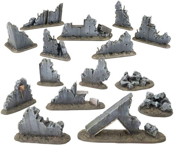 War World Gaming War Torn City Ruined Buildings, Barricades and Rubble Set  - 28mm Heroic Scale Wargaming Terrain Model Diorama Scenery Wargame 40K