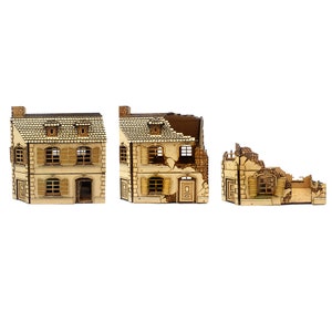 WWG Normandische huizen voor historische oorlogsgames: lasergesneden mdf-gebouwen op schaal 28 mm