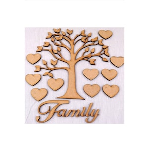 Wooden Family Tree Set MDF Laser Cut Craft Blank Shapes Wedding Love Hearts Gift 
