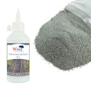 WWS Sets of 500g Dark Grey Ballast (Various Grades) & 250ml Track Ballast Glue - Model Rail and Diorama Scenery