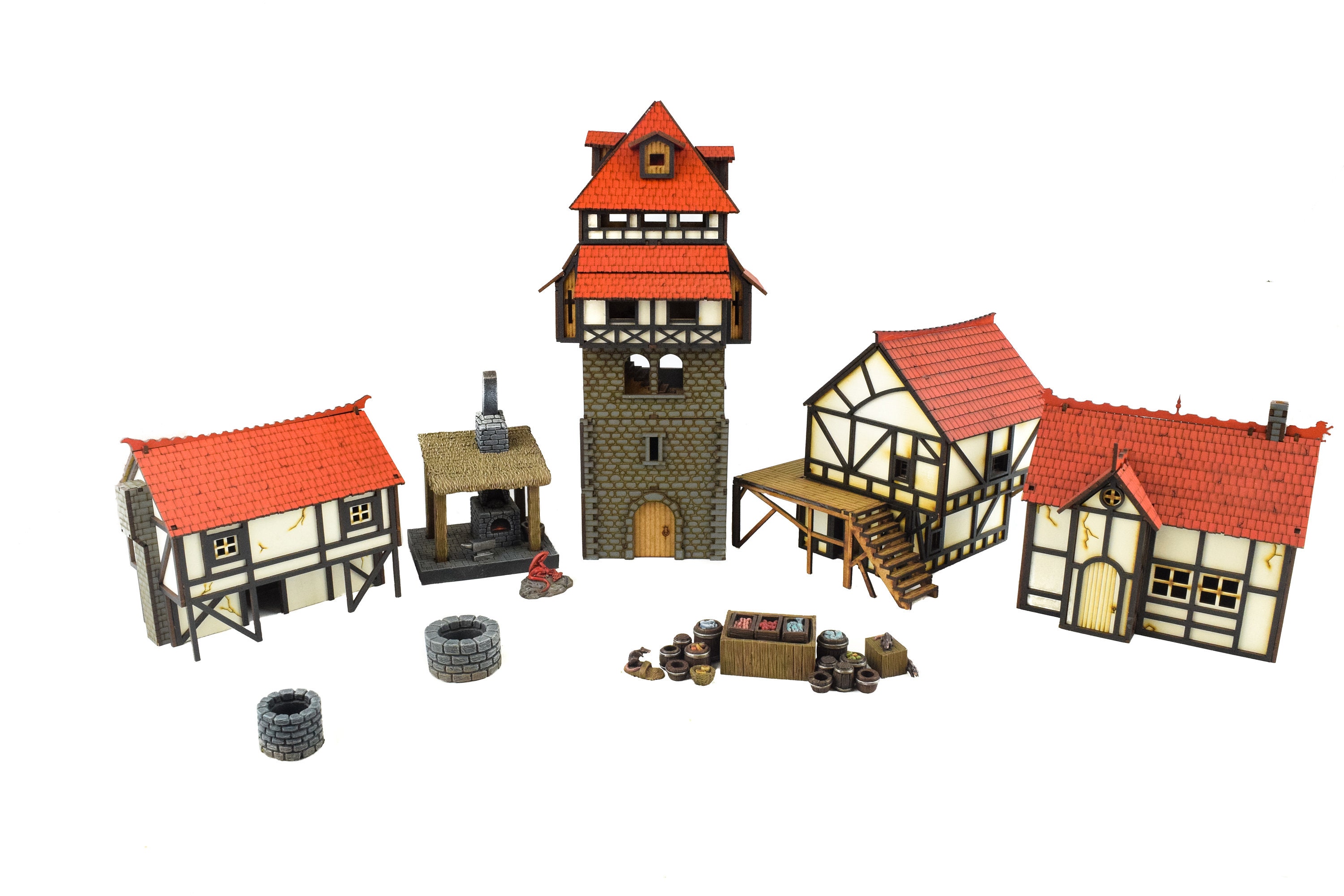 War World Gaming Ciudad Medieval pintado / sin pintar Market Square Set  28mm Escala Fantasy Wargame Model Scenery -  México