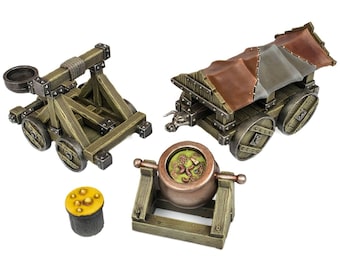 Resin Medieval Siege Set: Battering Ram, Catapult, Cauldron - 28mm Wargaming Terrain