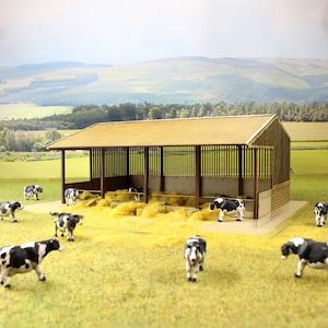 Livestock Barn and Cows Kit - OO Gauge - Model Railway Diorama Resin Hay Autumn Farm Hayfield