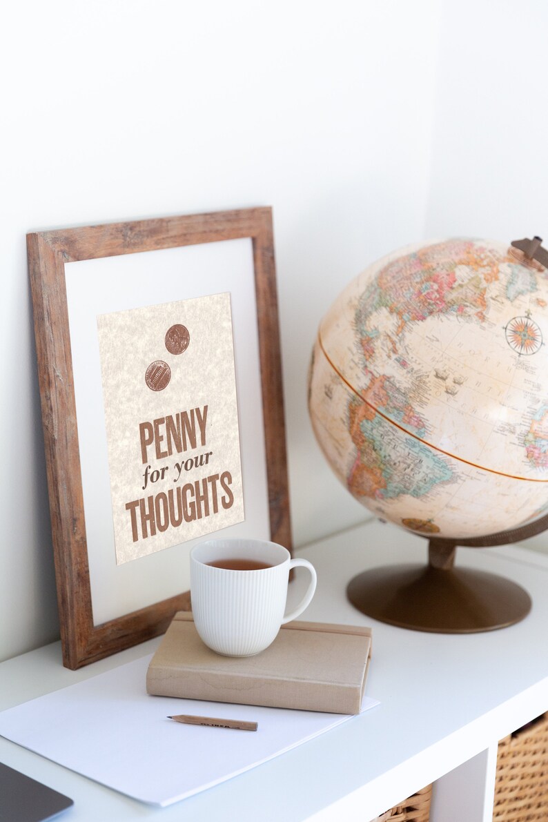 Penny for Your Thoughts Letterpress Print Poster Handmade Crafted Home Office Decor image 1