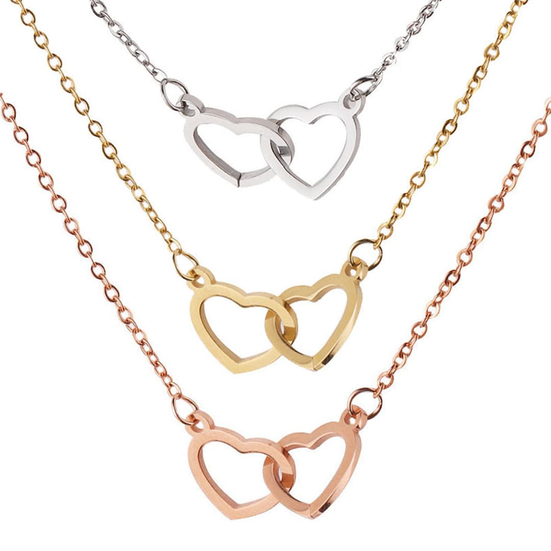Linked Heart Necklace, Two Interlocking Heart Necklace Charm Blanks for ...