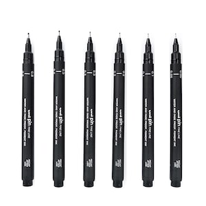 Uni Pin Drawing Pens Set 6 Assorted Tip Sizes, Uni Pin Fineliner Drawing Pen 0.05 to 0.8mm