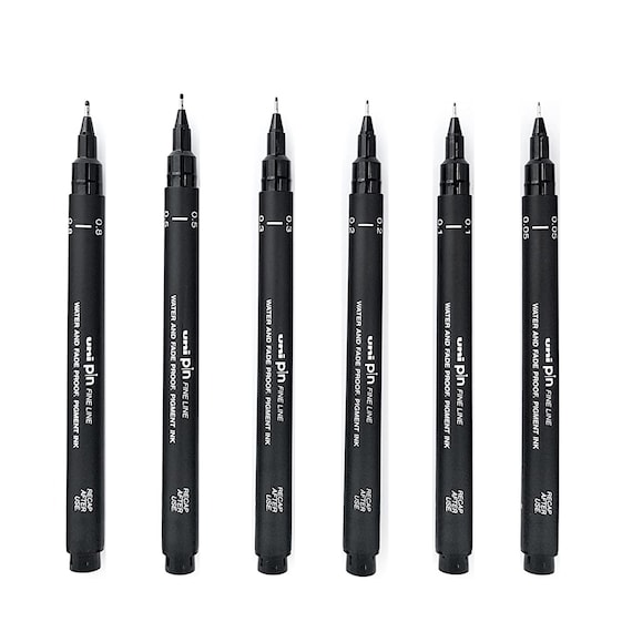 Uni Pin Drawing Pens Set 6 Assorted Tip Sizes, Uni Pin Fineliner