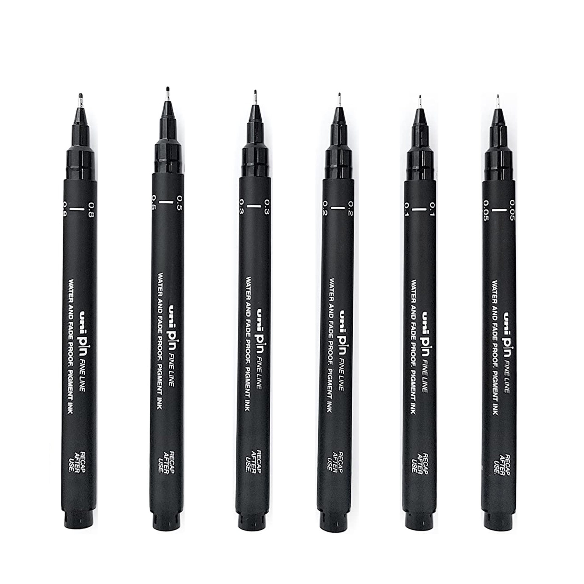 Uni Pin Drawing Pens Set 6 Assorted Tip Sizes, Uni Pin Fineliner ...