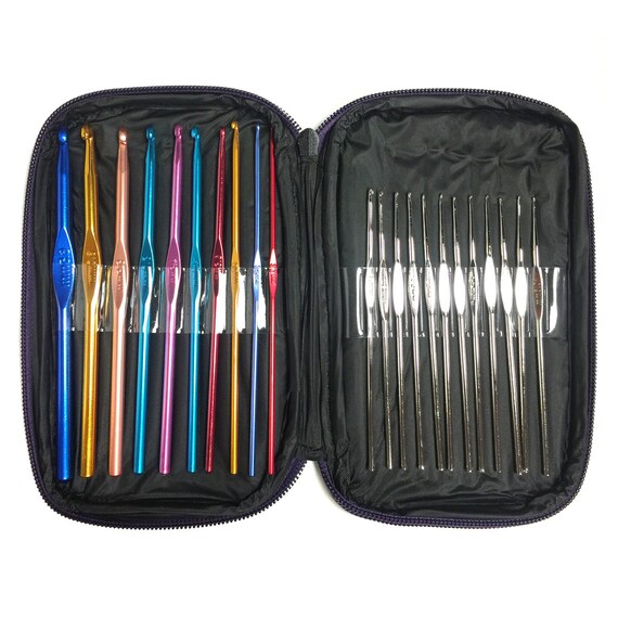 22-count Crochet Hooks 10 Sizes Aluminum 12 Sizes Steel Crochet Hook Set  With Case 