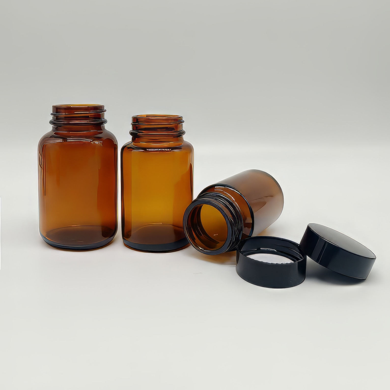 Pills Container Glass Amber Glass Pill Bottle With Black Lid - Vitamin Storage, Amber Jar ...