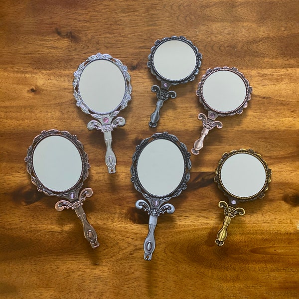 Vintage Hand Mirrors with Baroque Style Embossed Blank Mirrors For Stitch Hand Embroidery Carving DIY Round Oval Retro Silver Mirror DIY