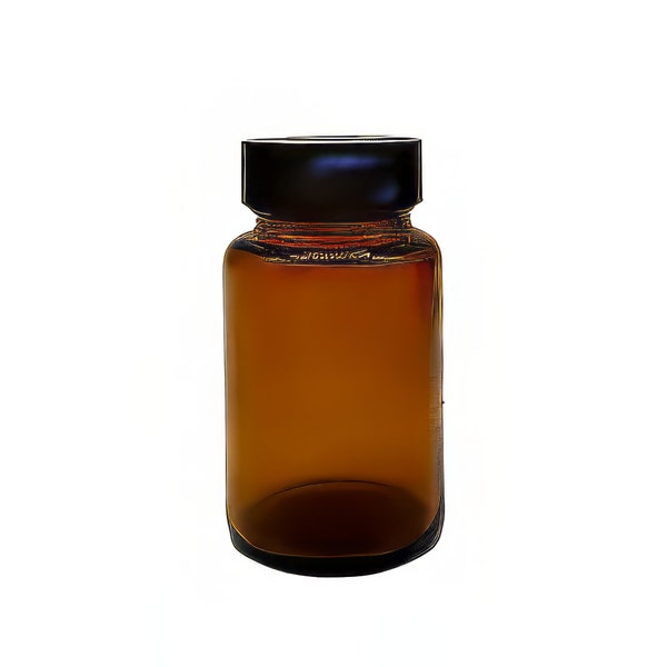 Amber Glass Pill Bottle with Black Lid - Vitamin Storage, Amber Jar, Glass Food Container