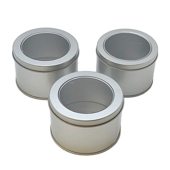 2 Silver Round Metal Tins With Window Lids for Soap Candles Candies Cookie  Gifts Box Jewelry Watch Jewelry Packaging Organizer Case 3.5 In 