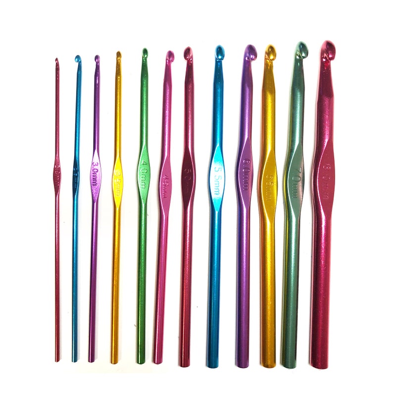 12count Aluminum Crochet Hook Set 2 Mm 8 Mm 12 Sizes Etsy