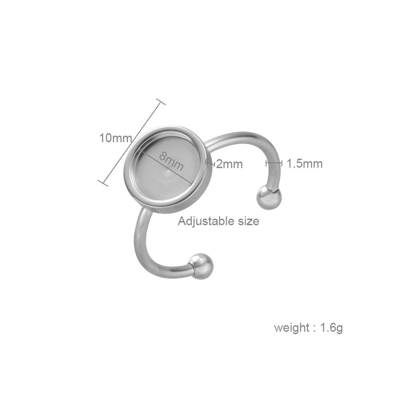 DIY Adjustable Open Ring Mirror Polished Titanium Steel Gemstone Base