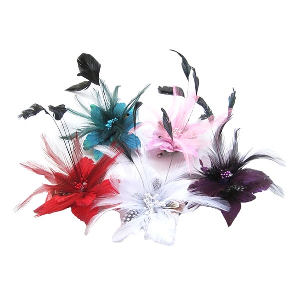 4" Flower Feather Bead, Artificial Flower Hair Clip, DIY Millinery Feathers, Bulk Fabric Flower Heads, Wedding Flowers, Hat Making Crafts