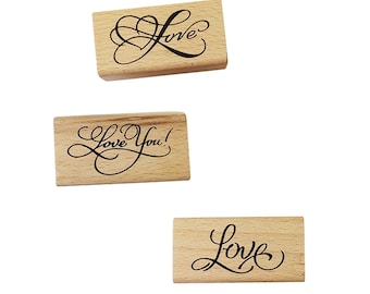 Wooden Rubber Stamp for Scrapbooking Card Making Rubber Stamp for DIY Craft Card - Thank You Stamps - Love Stamps - I Love You Stamp