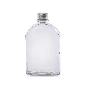 Glass Flask Bottles with Lids 250ml, Liquor Gin Whiskey Vodka Wine Juice Tea Coffee Flat Glass Bottles, Handmade Supplies