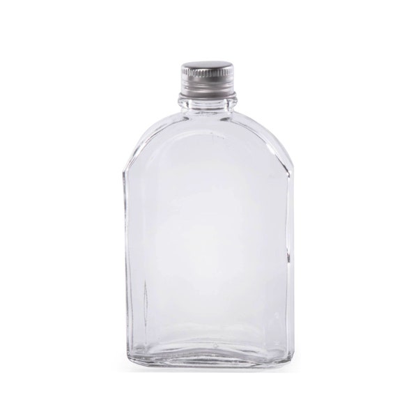 Glass Flask Bottles with Lids 250ml, Liquor Gin Whiskey Vodka Wine Juice Tea Coffee Flat Glass Bottles, Handmade Supplies