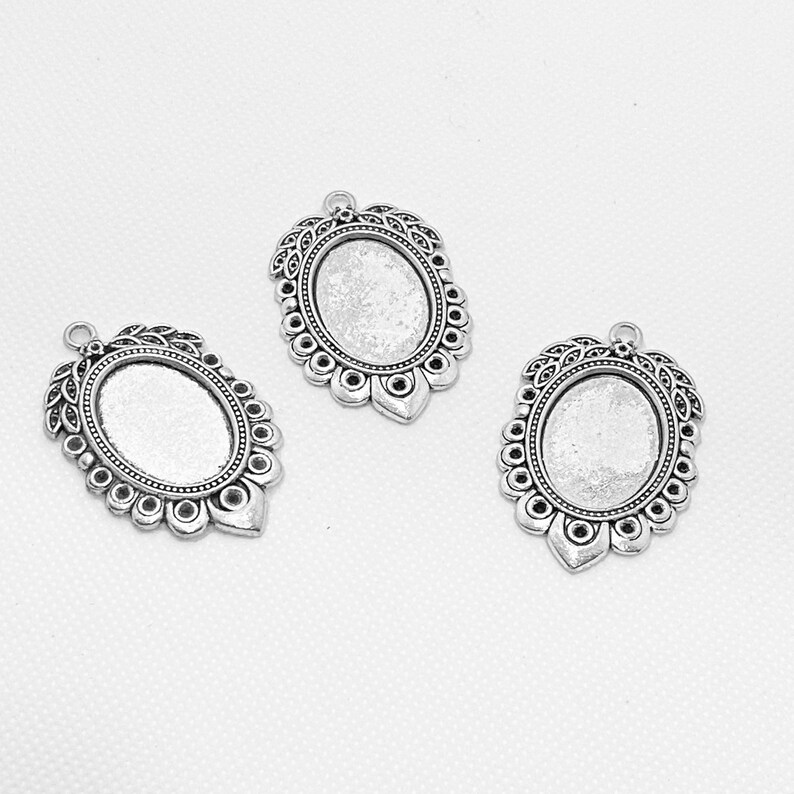 Antique Silver Blank Pendant Round Embroidery Pendant Oval Etsy