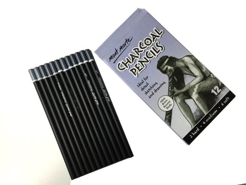 12pieces Charcoal Pencils Soft Medium Hard Charcoal Pencils set of 2