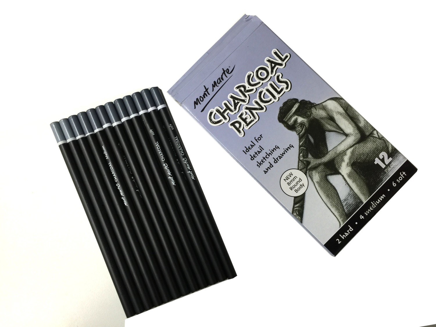 12-pieces Charcoal Pencils Soft Medium Hard Charcoal Pencils set of 2 