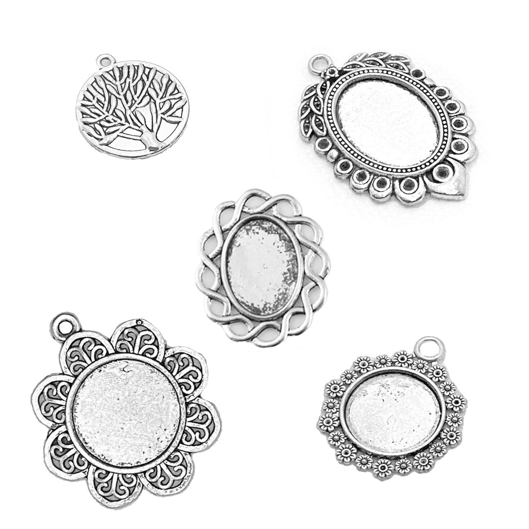 Antique Silver Blank Pendant Round Embroidery Pendant Oval Etsy