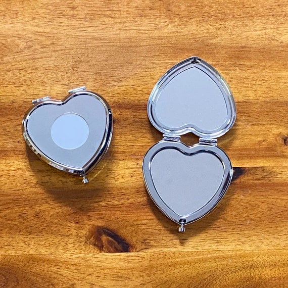 Stainless steel Pocket Mirror Compact Mirrors Double-Sided Blank Mirrors Compact For Stitch Hand embroidery DIY Heart Shape Silver Mirror