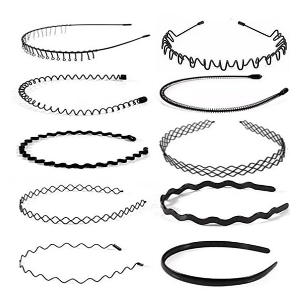 Simple wired Metal Headbands for Men Women, Basic Spring Wavy Black Non Slip Hair Bands,  DIY Craft Blank Steel Wire Frame Hairband