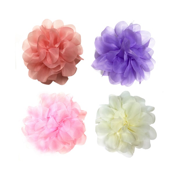 4" Chiffon Flowers Soft Fabric Flower, Artificial Flower Clip DIY Millinery Feathers, Fabric Flower Heads, Wedding Flower, Hat Making Crafts