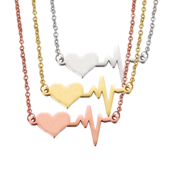 Heartbeat Necklace Charm for Engrave, Customizable Tiny Heart Necklace, Heart Love Necklace for Men Women, Heart Rhythm Pendant Charm Blank
