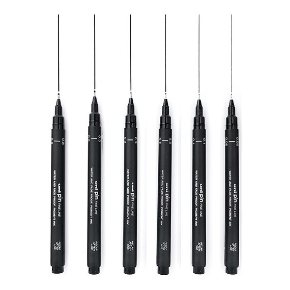 6 x Uni-Ball Pin Drawing Pen Pigment Liner set Black 0.05mm to 0.8mm