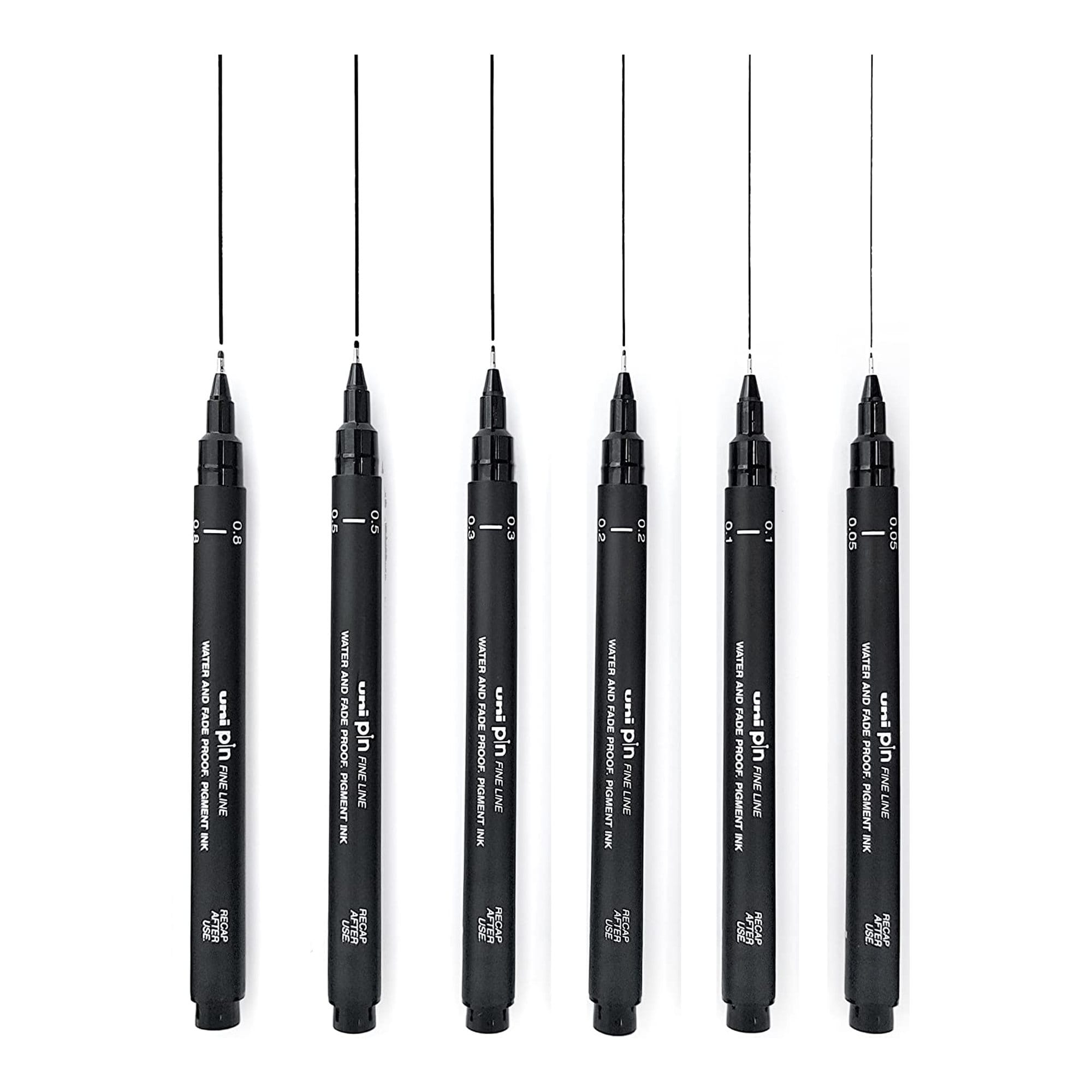 Uni Pin Drawing Pens Set 6 Assorted Tip Sizes, Uni Pin Fineliner
