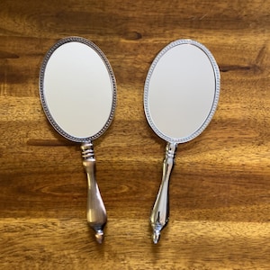 Vintage Hand Mirrors with Straight Handle Embossed Blank Mirrors For Stitch Hand Embroidery Carving DIY Round Oval Retro Silver Mirror DIY