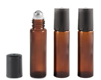 Amber Glass Essential Oil Roller Bottles Glass Roll-On Bottle 10 ml Amber Roller Bottles 1/3 oz 12 Packs