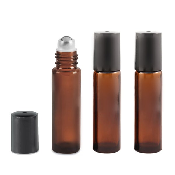 Amber Glass Essential Oil Roller Bottles Glass Roll-On Bottle 10 ml Amber Roller Bottles 1/3 oz