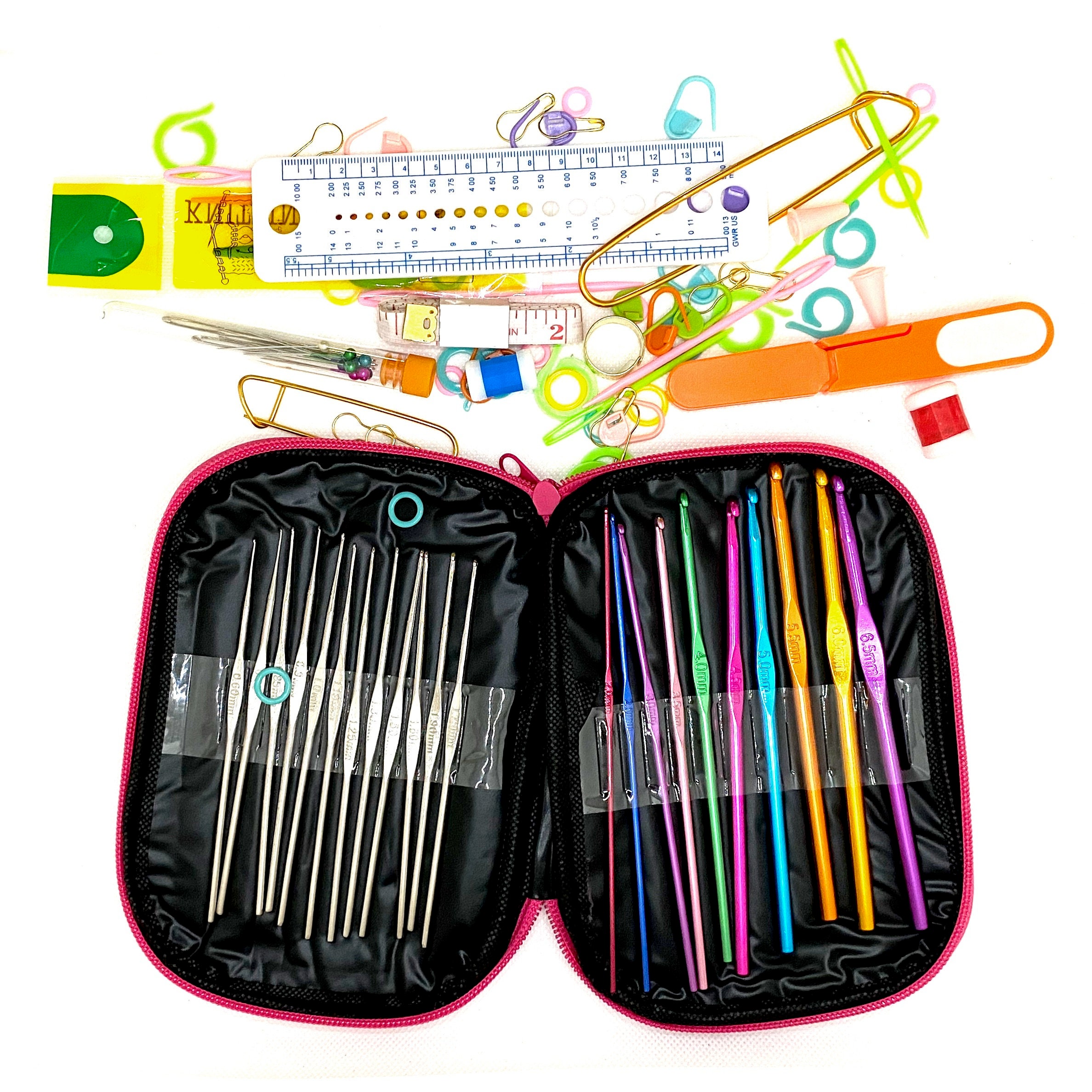 100-count Crochet Hooks & Accessories10 Sizes Aluminum 12 Sizes Steel  Crochet Hook Set W/ Case Ergonomic Yarn Knitting Needles Sewing Tools 