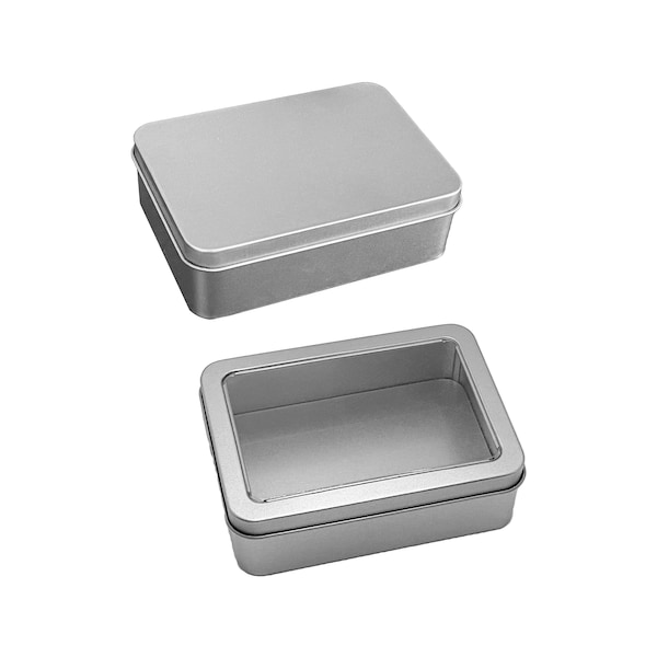 2 Silver Rectangular Metal Tins with Lids for Soap Candles Candies Cookie Gifts Box Jewelry Watch jewelry Packaging Boxes Organizer Case