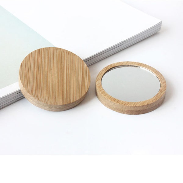 3" Blank Pocket Mirror - Round Wood Mirror, Bamboo Makeup Mirror, Customizable Compact Mirror, Personalizable  Makeup Mirror for Engraving