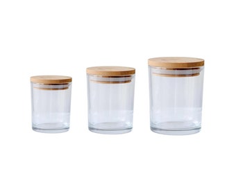 Glass Can w/ Bamboo Lid Candle Jar Food Storage Container, Wide Mouth Glass Candle Jars, Candle Making Supplies, Empty Candle Jar w/ Lid