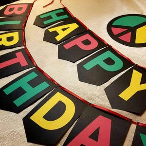 Rasta Birthday Banner with Peace Sign: Custom Cardstock Party Decor