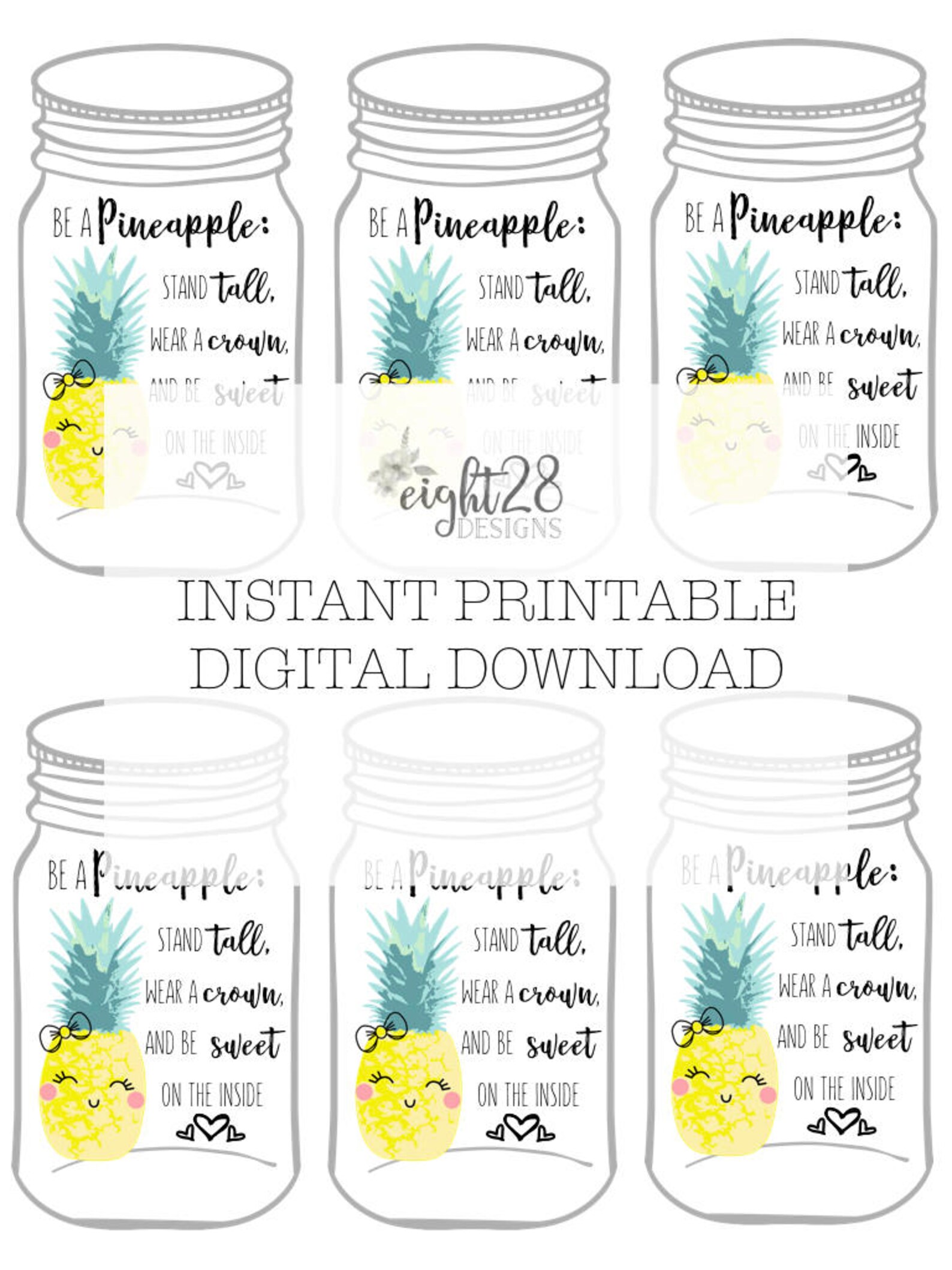 Mason Jar Bookmarks pineapple INSTANT | Etsy