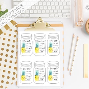Mason Jar Bookmarks <Pineapple>  INSTANT DOWNLOAD/PRINTABLE Digital pdf Tags,Bookmarks, Journal Cards, Planner, Bible