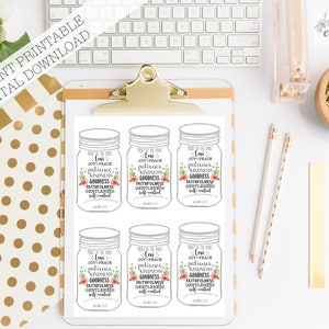Mason Jar Bookmarks &lt;Fruit of the Spirit&gt; Galatians 5:22-23 INSTANT DOWNLOAD/PRINTABLE Digital pdf Tags,Bookmarks, Journal Cards, Bible